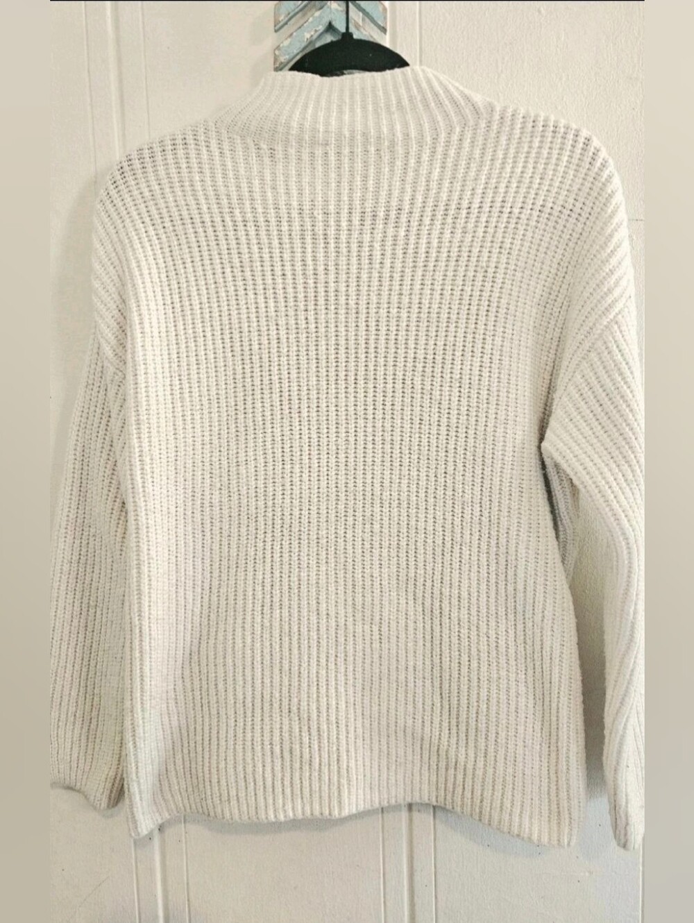 LOFT Oatmeal Cream Ribbed Mock Neck Pullover Sweater Large